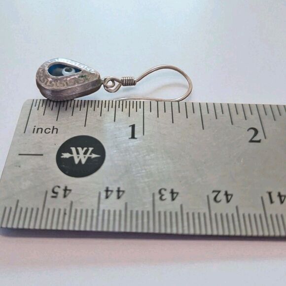 Vintage Turkish Hamsa Evil Eye Earrings Sterling Silver Teardrop - Picture 2 of 2